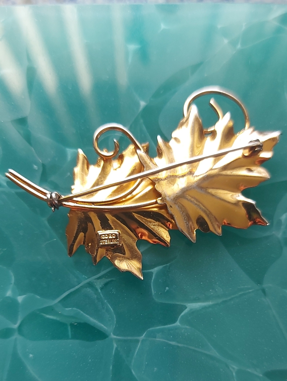 Gold Leaf CORO Sterling Silver Brooch - Vintage Leaf Pin